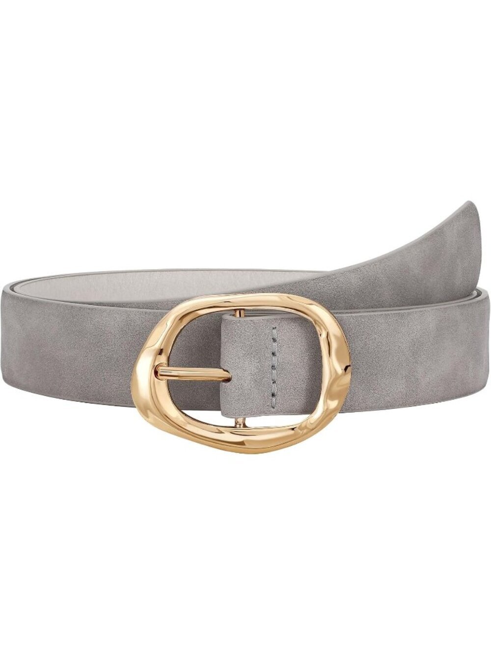 Women's Suede Grey Faux Leather Casual Waist Stylish Fashion Belt Gold Buckle